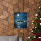 Moonlit Lighthouse Poster, Nautical Wall Art, Coastal Home Decor, Maritime Gift, Seaside Artwork, Ocean Lover's Decor