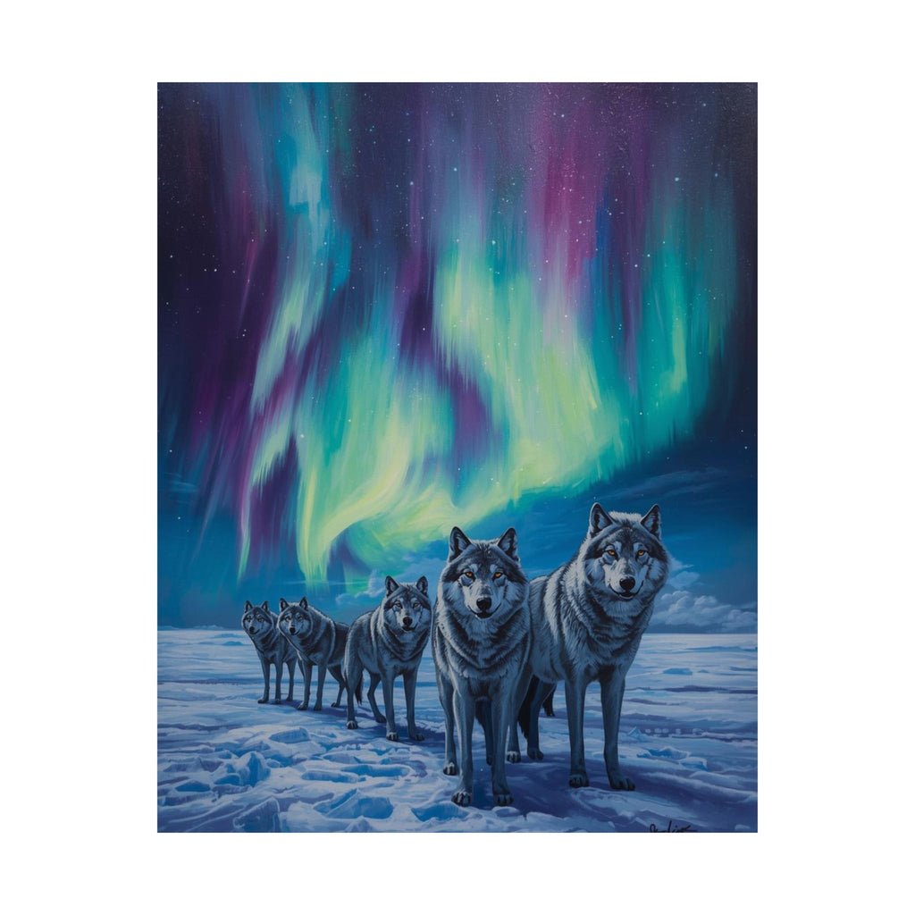 Aurora Borealis Wolf Poster, Nature Wall Art, Wildlife Decor, Northern Lights Print, Gift for Animal Lovers