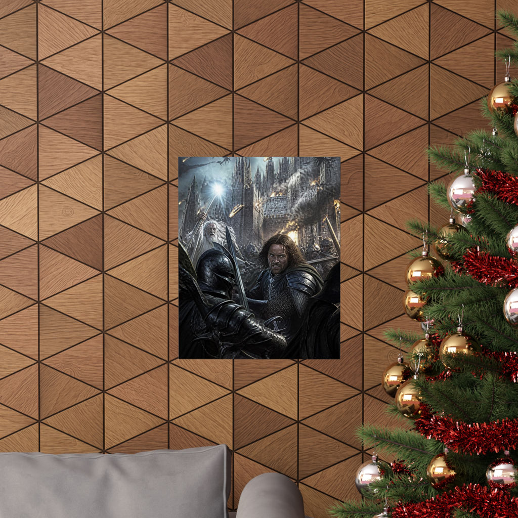 Dark Fantasy Poster — Medieval Warrior & Wizard Wall Art