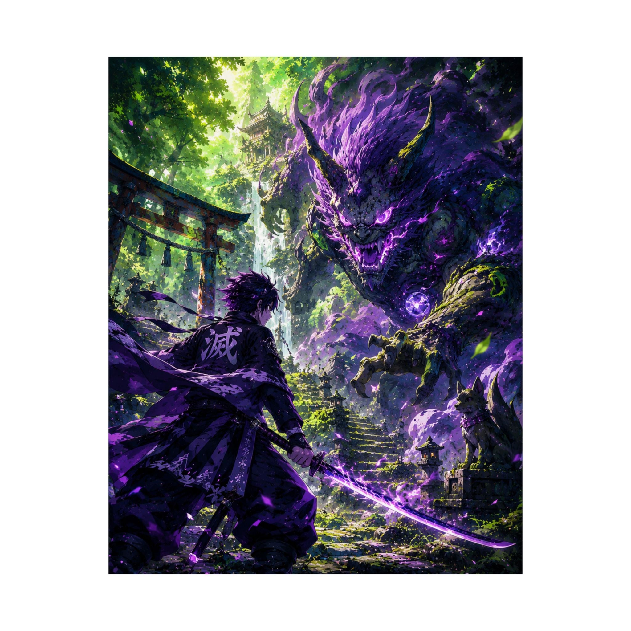 Demon Slayer Anime Poster — Purple Oni Battle Scene | Matte Vertical Wall Art
