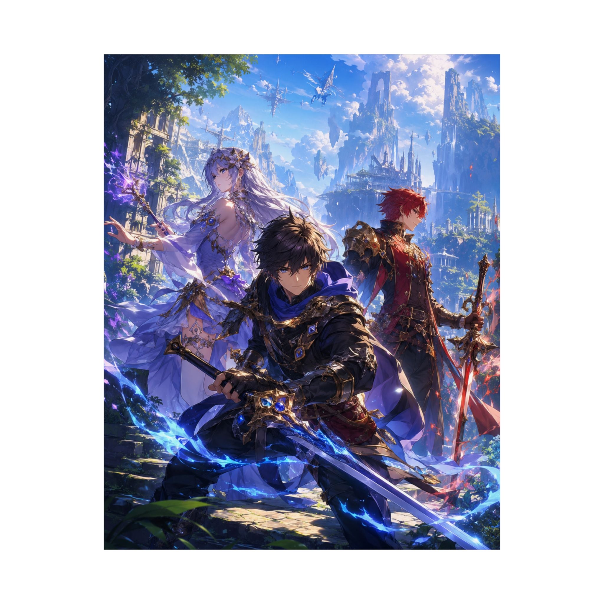 Gaming Fantasy Poster — Epic Anime Sword & Castle Wall Art