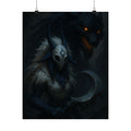 Dark Fantasy Poster - Crescent Blade Raven Mask Warrior Matte Vertical Art Print