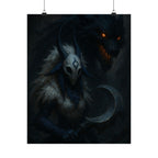 Dark Fantasy Poster - Crescent Blade Raven Mask Warrior Matte Vertical Art Print