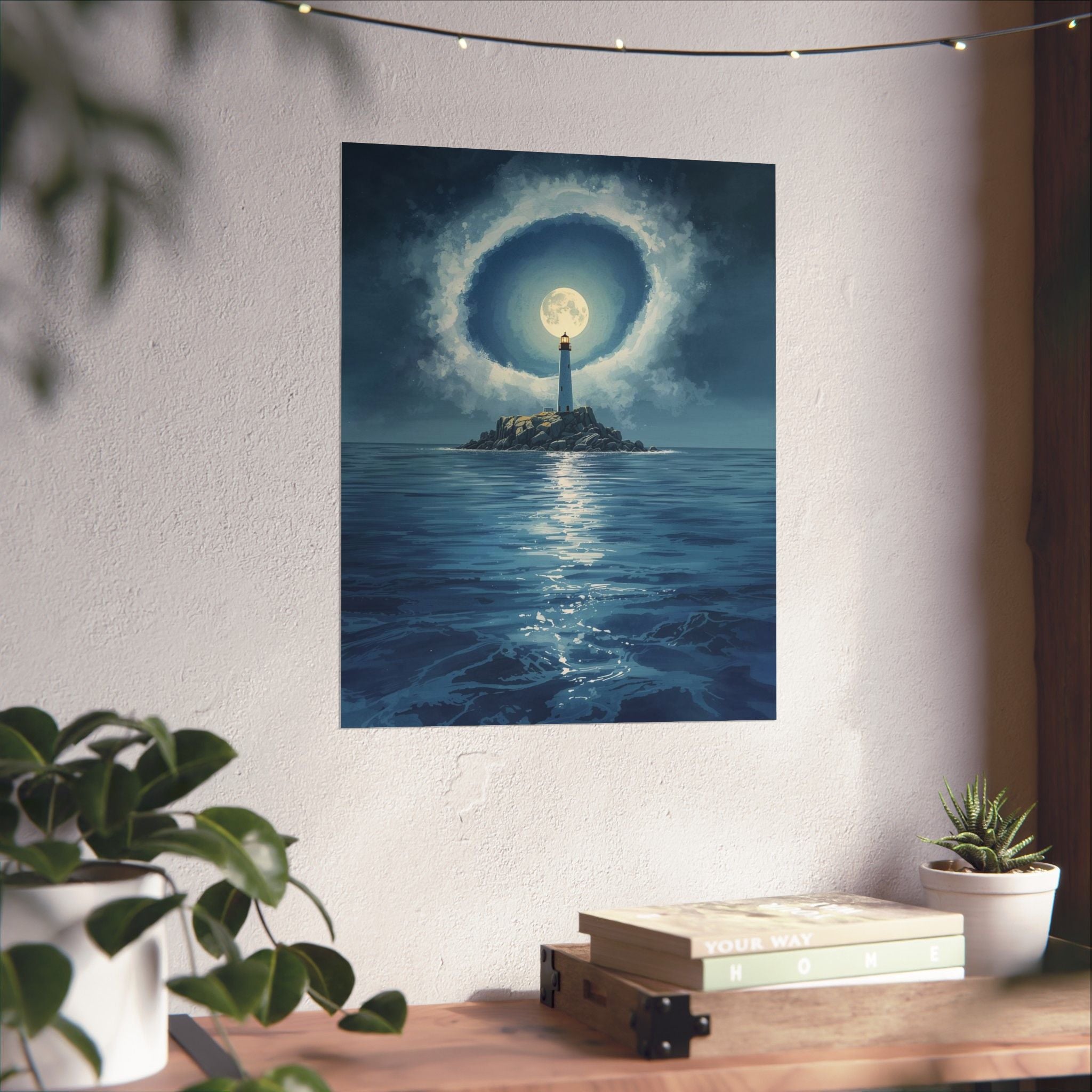 Lighthouse Moonlit Matte Vertical Posters, Nautical Wall Art, Coastal Decor, Beach House Print, Ocean Lover Gift