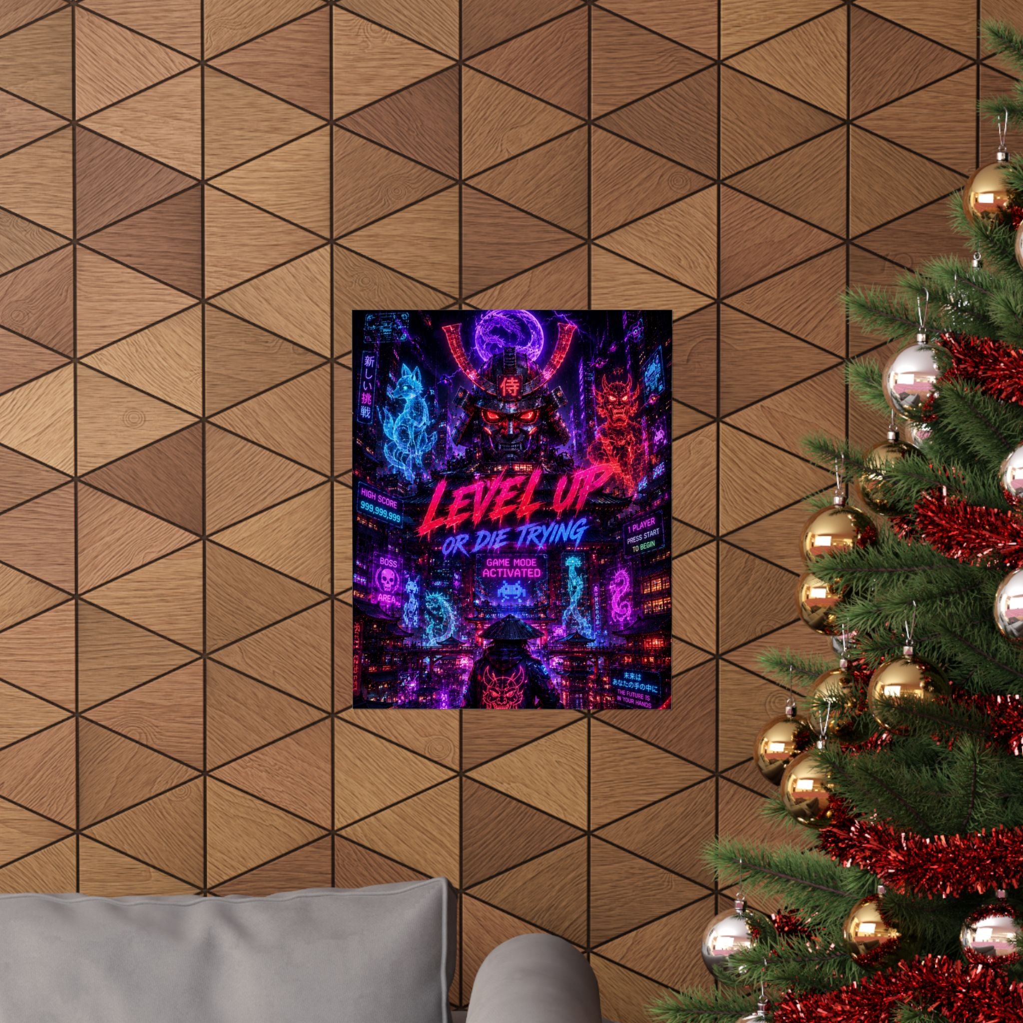 Cyberpunk 'Level Up or Die Trying' Gaming Poster