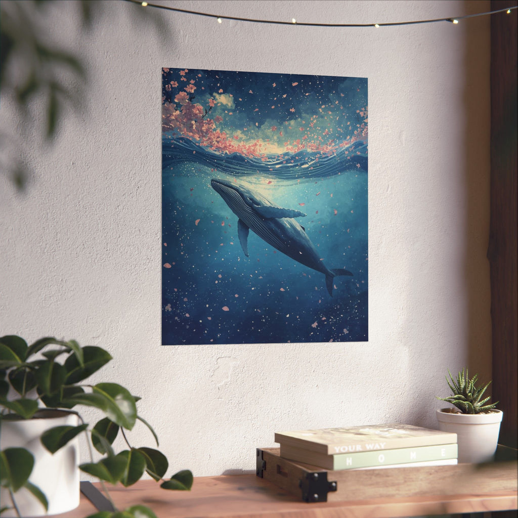 Whale Art Poster, Underwater Wall Décor, Ocean Lover Gift, Floral Nature Print, Home Decoration