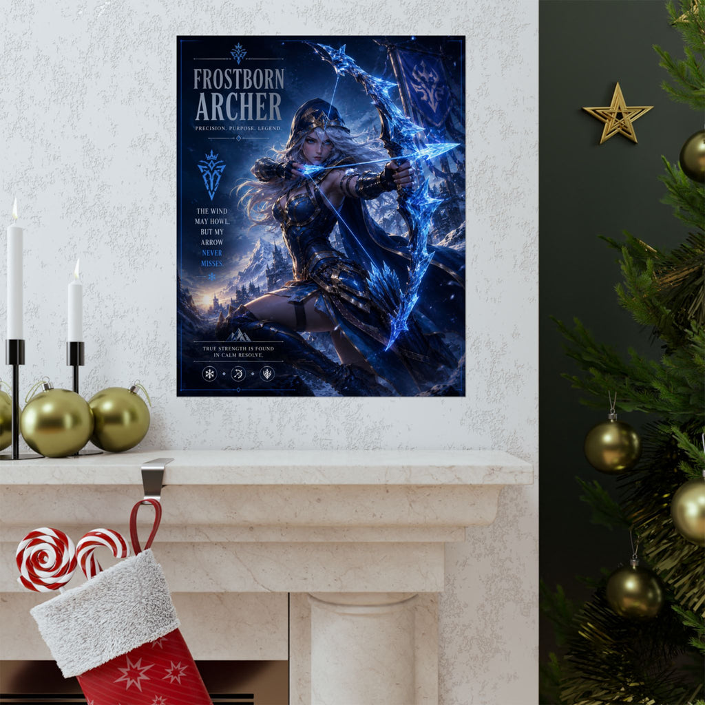 Frostborn Archer MOBA Vertical Poster — Fantasy Ice Archer Wall Art