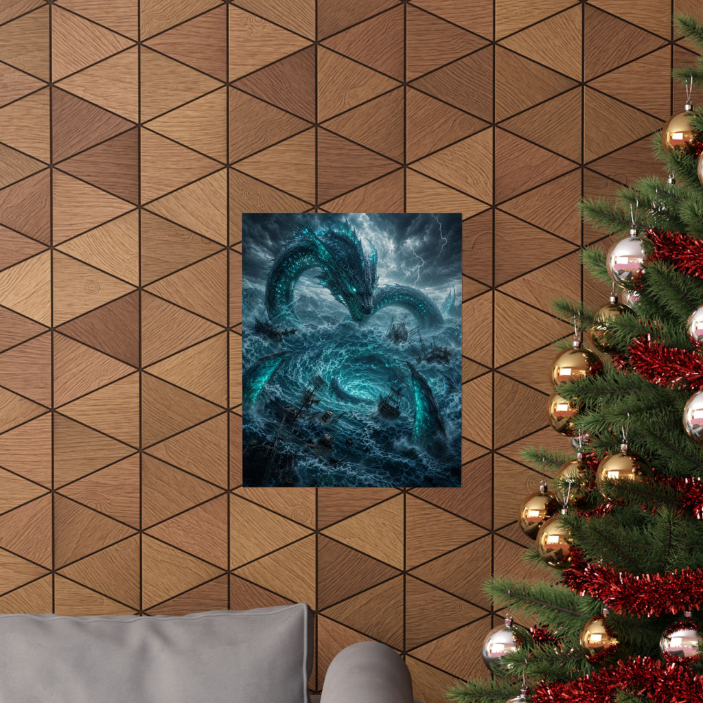 Sea Serpent Storm Poster | Kraken Ocean Monster Fantasy Art