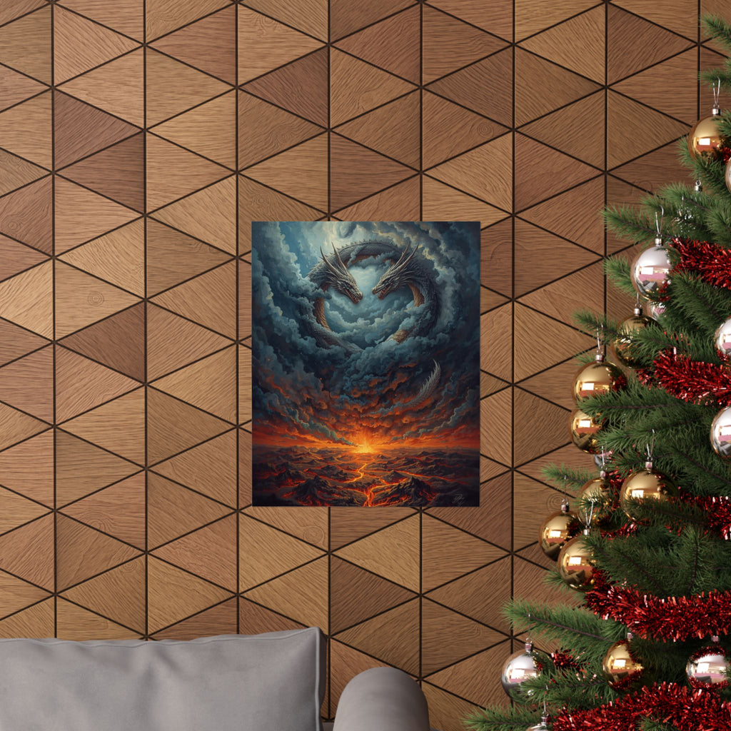 Mythical Dragon Art Poster, Fantasy Wall Decor, Home Art Print, Gift for Dragon Lovers, Matte Vertical Wall Art