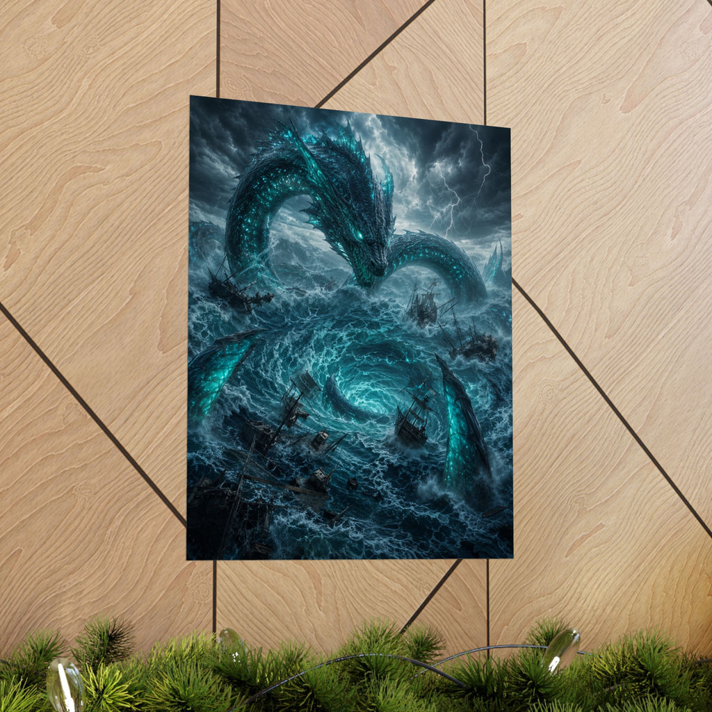 Sea Serpent Storm Poster | Kraken Ocean Monster Fantasy Art