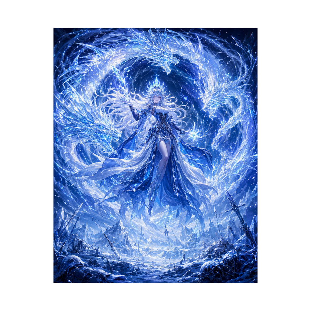 Ice Sorceress Illustration Matte Vertical Poster | Fantasy Magic Wall Art