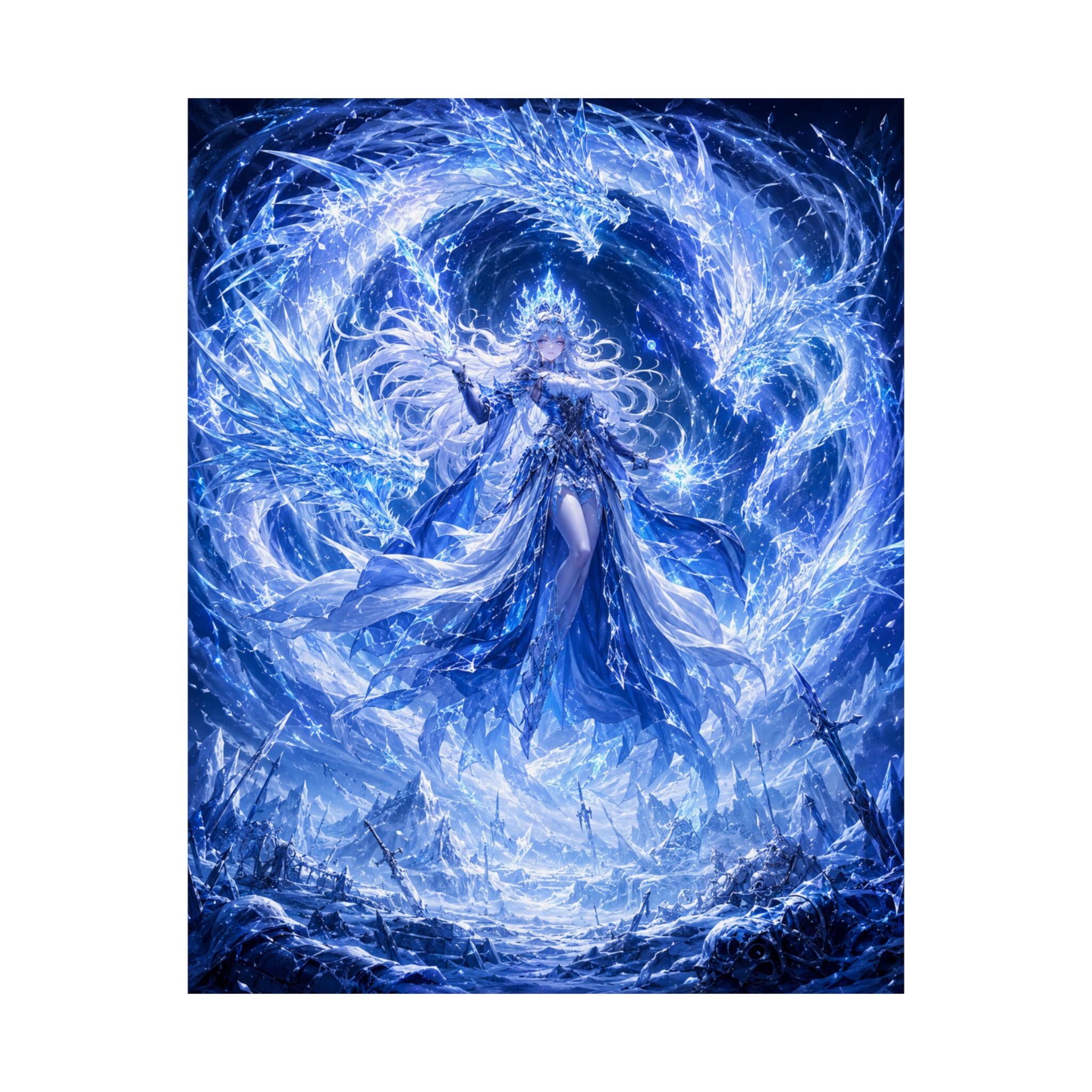 Ice Sorceress Illustration Matte Vertical Poster | Fantasy Magic Wall Art