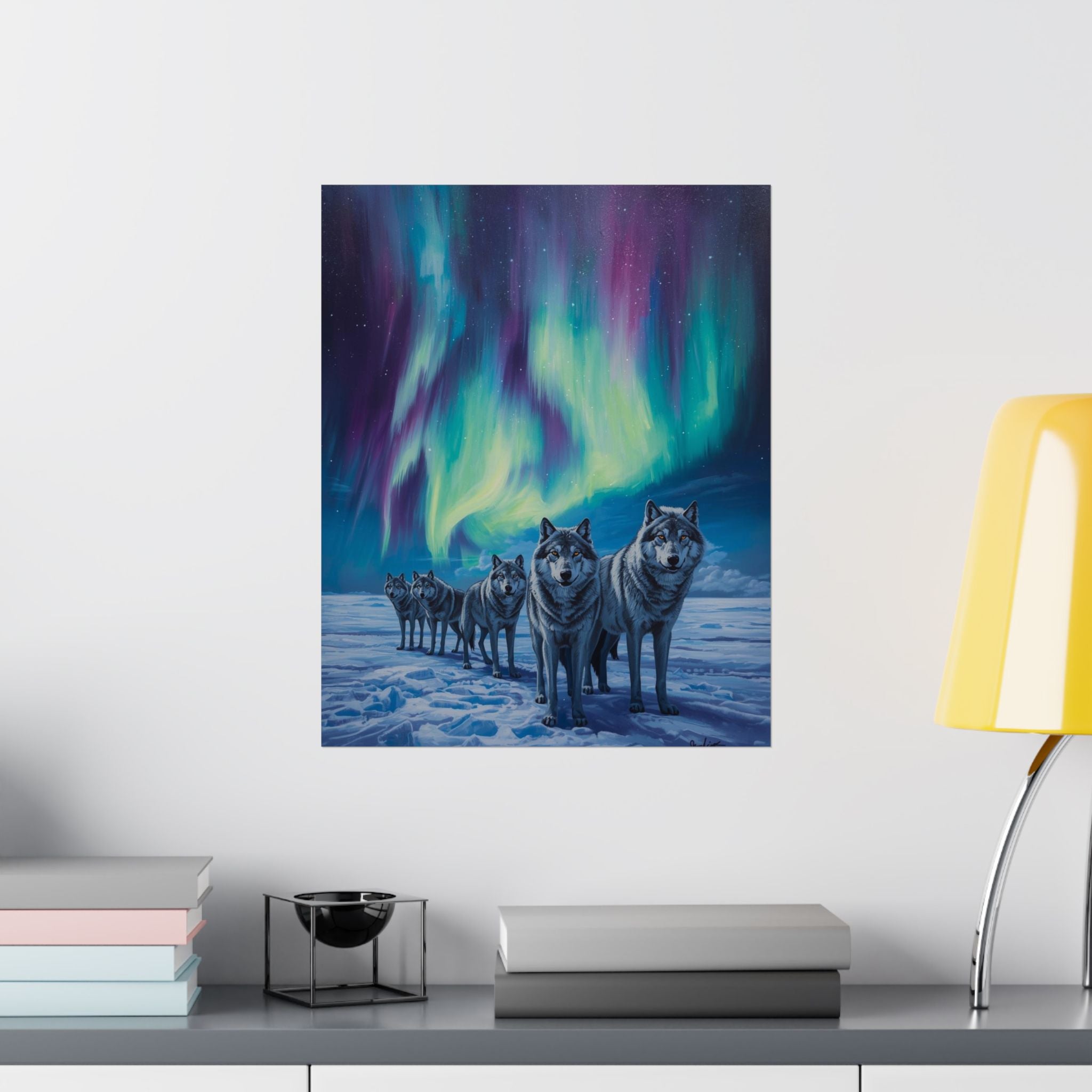 Aurora Borealis Wolf Poster, Nature Wall Art, Wildlife Decor, Northern Lights Print, Gift for Animal Lovers