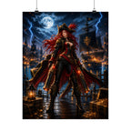 Crimson Pirate Witch Gaming Poster — Gothic Fantasy Gaming Wall Art