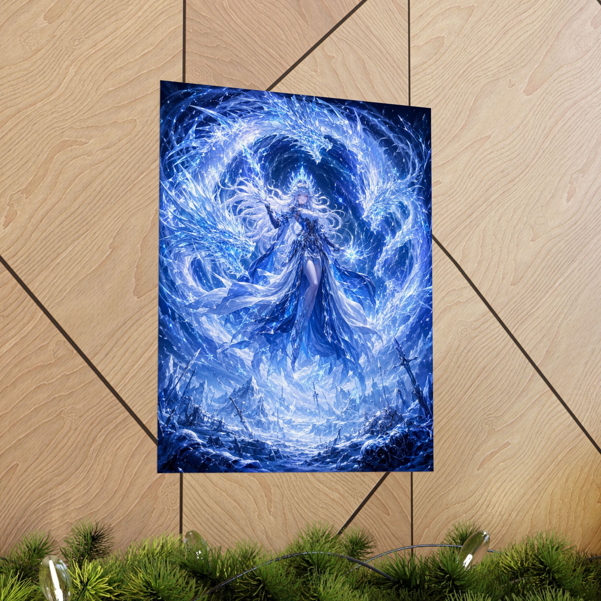 Ice Sorceress Illustration Matte Vertical Poster | Fantasy Magic Wall Art