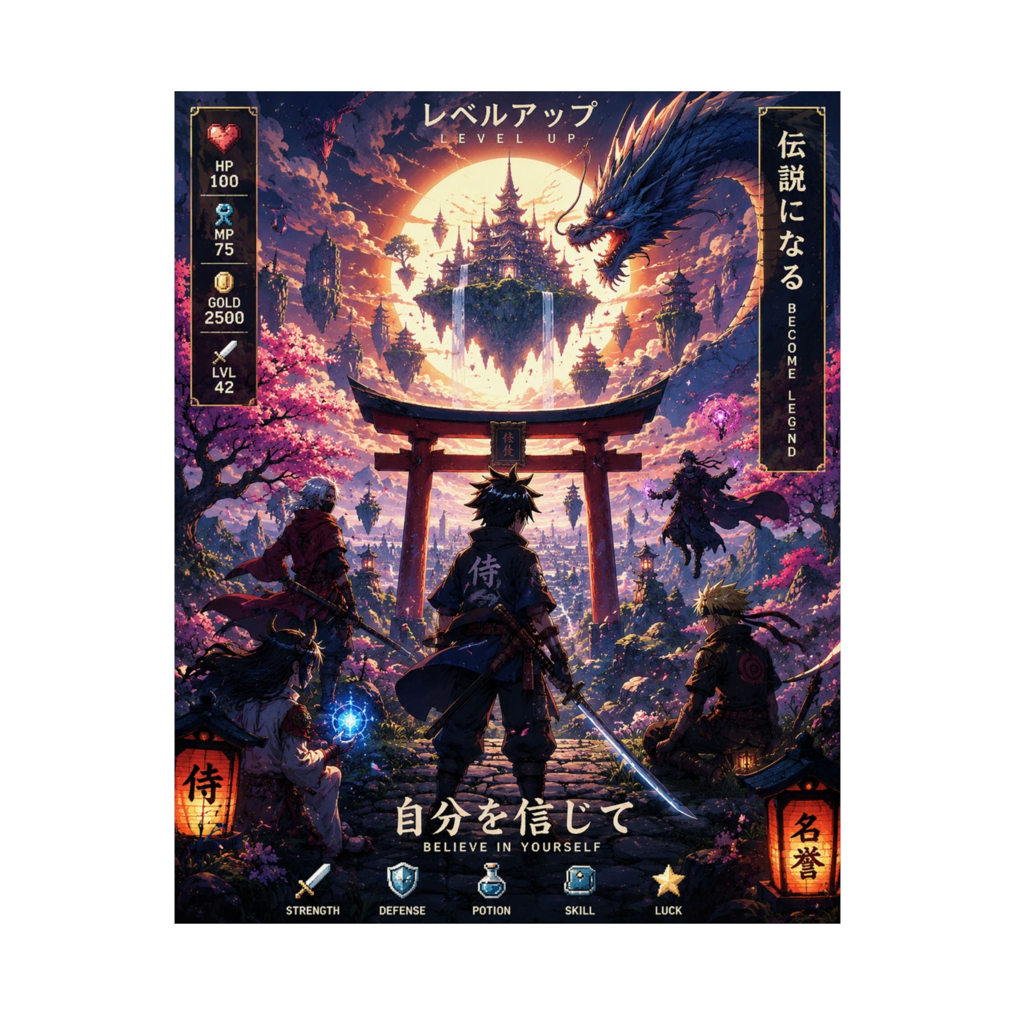 Samurai Fantasy Anime Art  — "Believe in Yourself" Japanese Dragon Art
