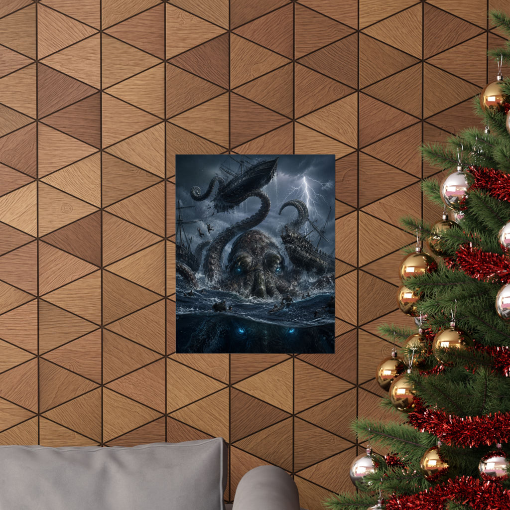 Giant Kraken Attack Matte Poster | Nautical Sea Monster Storm Art