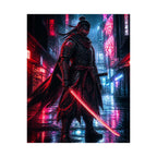 Cyber Samurai Poster — Neon City Warrior Vertical Art Print