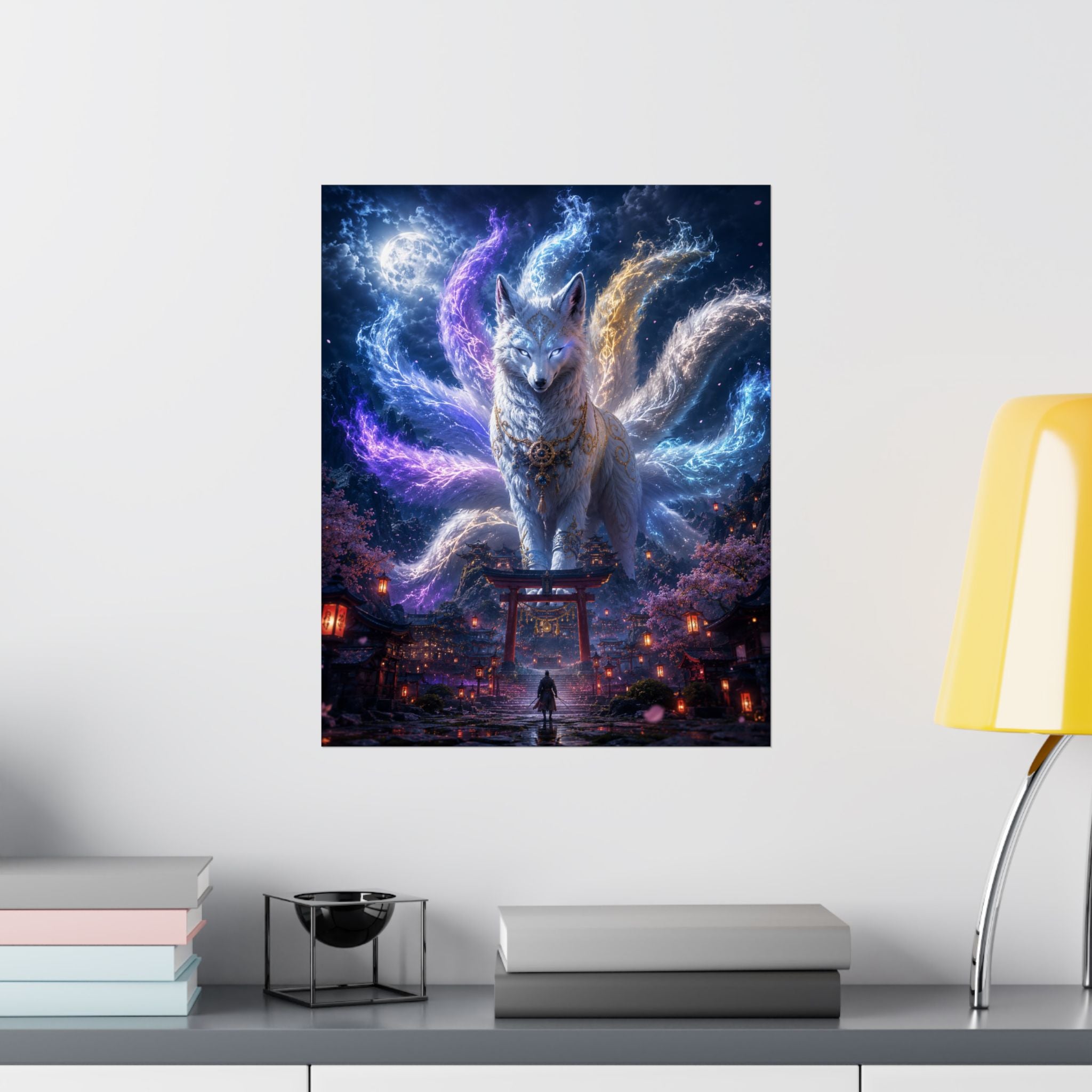 Nine-Tailed Fox Spirit Matte Poster | Kitsune, Mystical Night Shrine Art