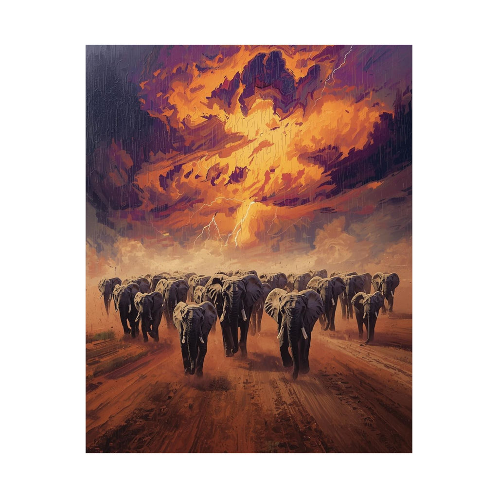 Elephant Sunset Vertical Art Prints, Wildlife Wall Decor, Nature Poster, Home Gallery Decoration, Gift for Animal Lovers, Art for Any Room