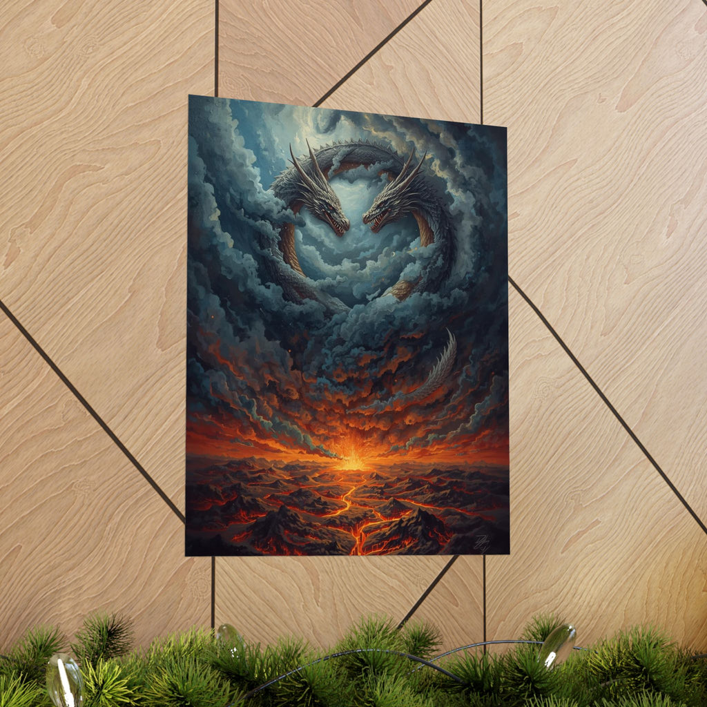 Mythical Dragon Art Poster, Fantasy Wall Decor, Home Art Print, Gift for Dragon Lovers, Matte Vertical Wall Art