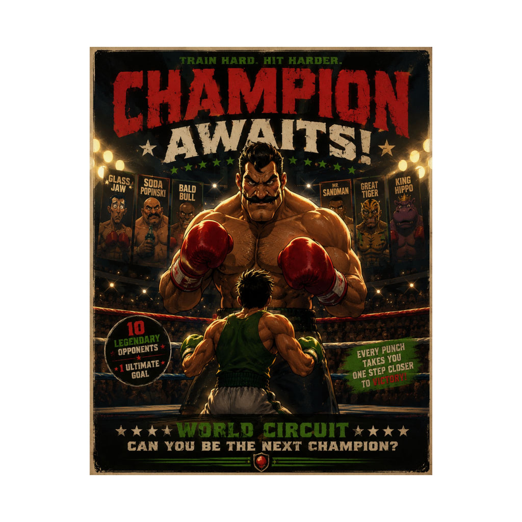 Boxing Retro Poster — "Champion Awaits" Gaming Vertical Motivational Wall Art