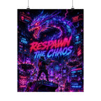 Respawn the Chaos Gaming Poster — Neon Cyberpunk Dragon Gaming Art
