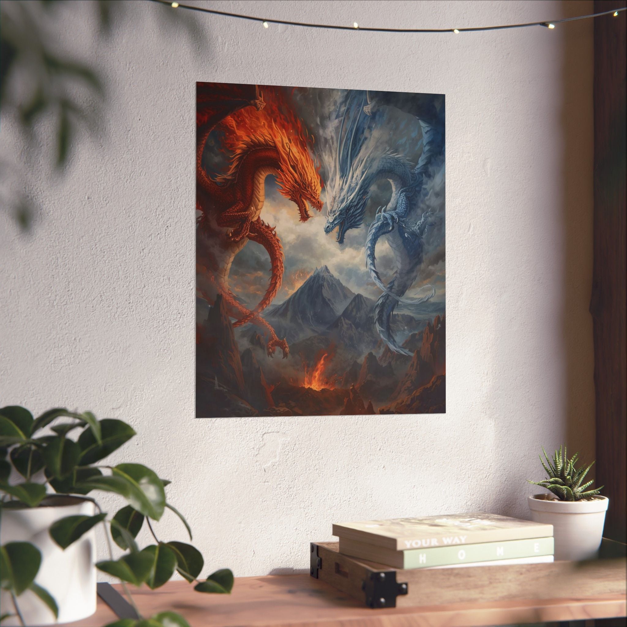 Epic Dragon Battle Matte Vertical Posters, Fantasy Wall Art, Home Decor, Gift for Gamers, Adventure Enthusiasts, Art Print