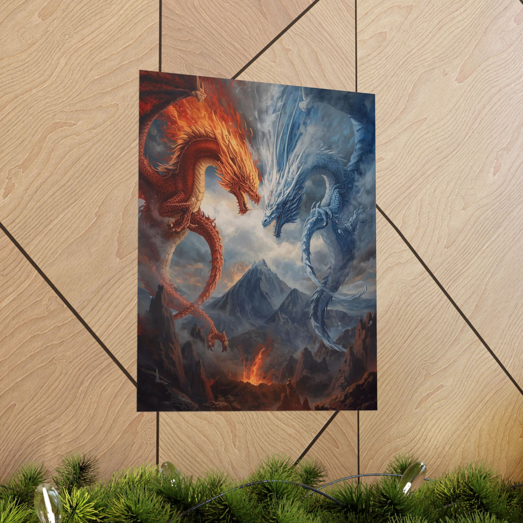 Epic Dragon Battle Matte Vertical Posters, Fantasy Wall Art, Home Decor, Gift for Gamers, Adventure Enthusiasts, Art Print