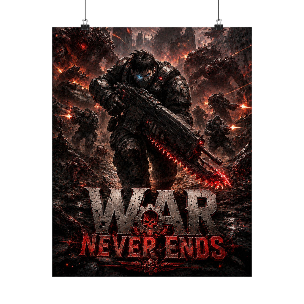 War Never Ends Gaming Poster — Dark Tactical Soldier Gaming Wall Art