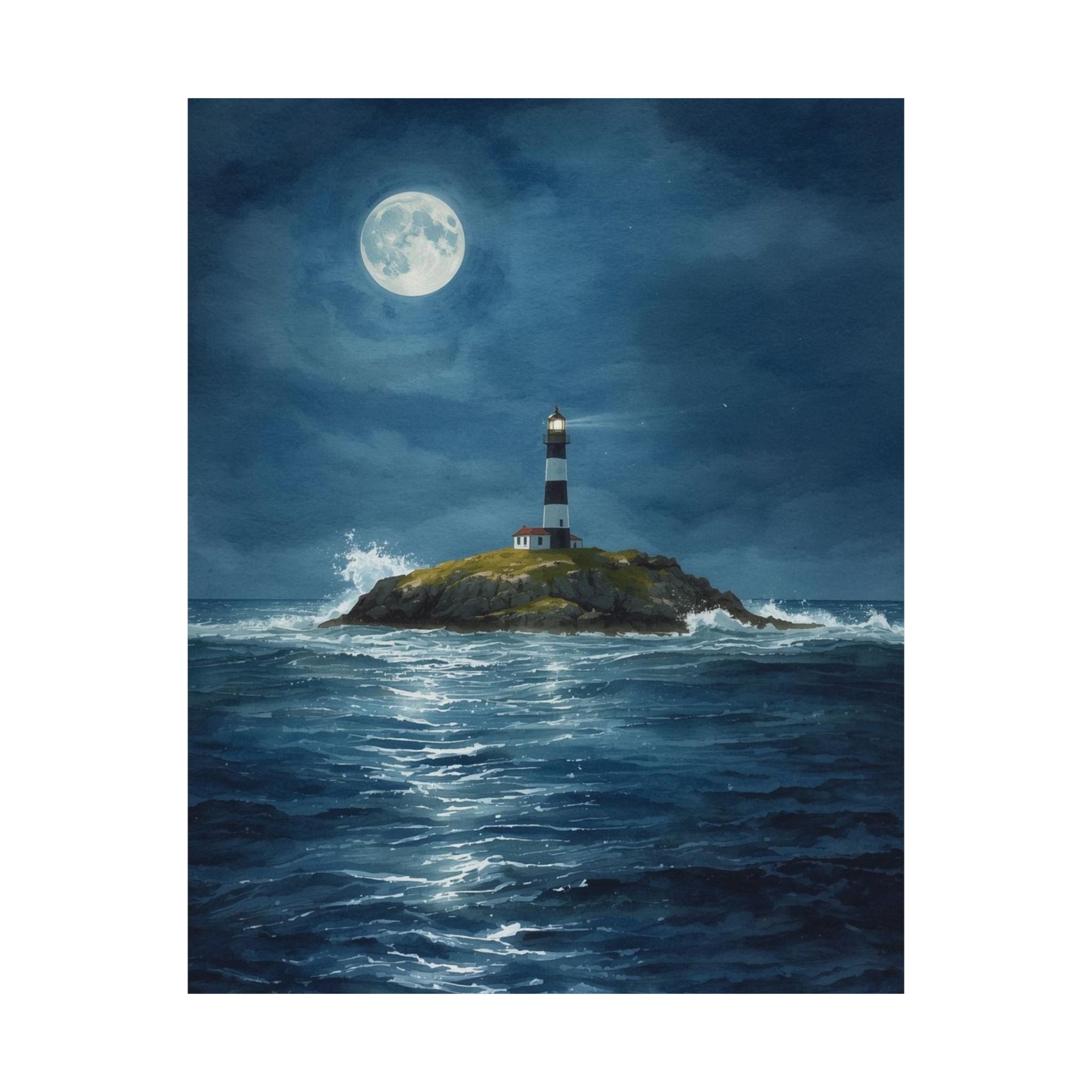Moonlit Lighthouse Poster, Nautical Wall Art, Coastal Home Decor, Maritime Gift, Seaside Artwork, Ocean Lover's Decor