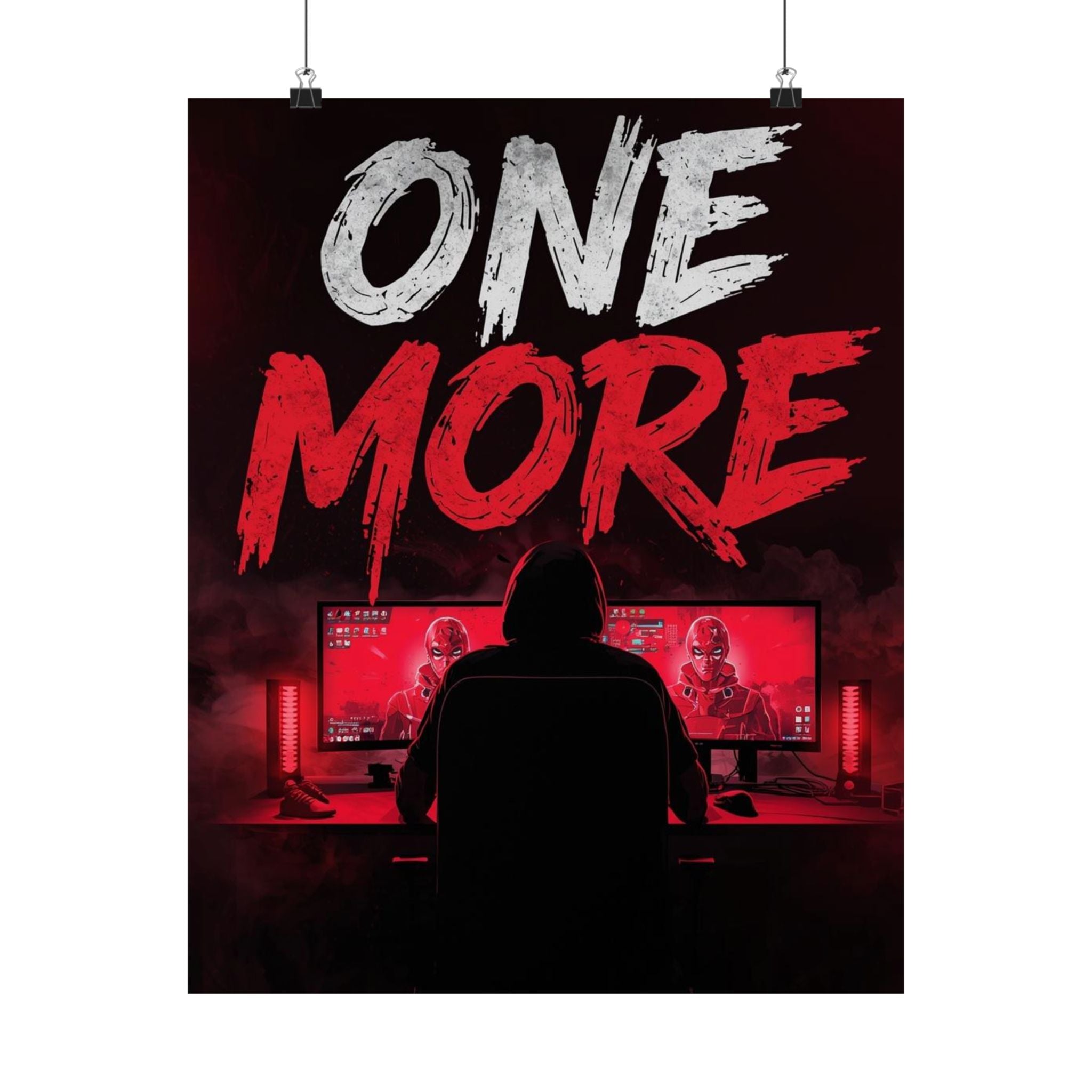 Gamer "ONE MORE" Matte Vertical Poster — Bold Red Gaming Room Wall Art