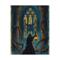 Gothic Lantern Poster — Hooded Explorer in Cathedral with Tentacles