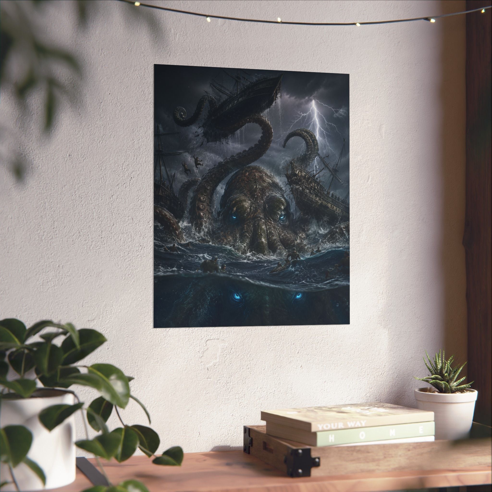 Giant Kraken Attack Matte Poster | Nautical Sea Monster Storm Art