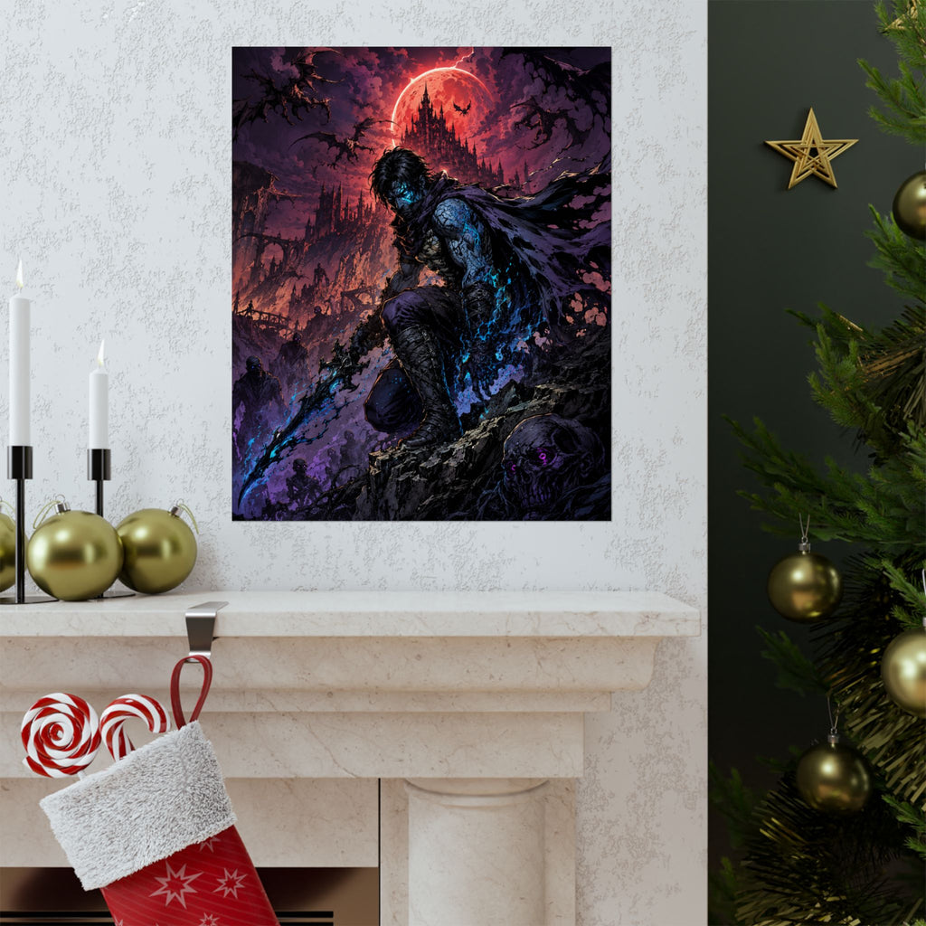 Dark Fantasy Reaver Gaming Poster — Nightblade Warrior Castle Art Print