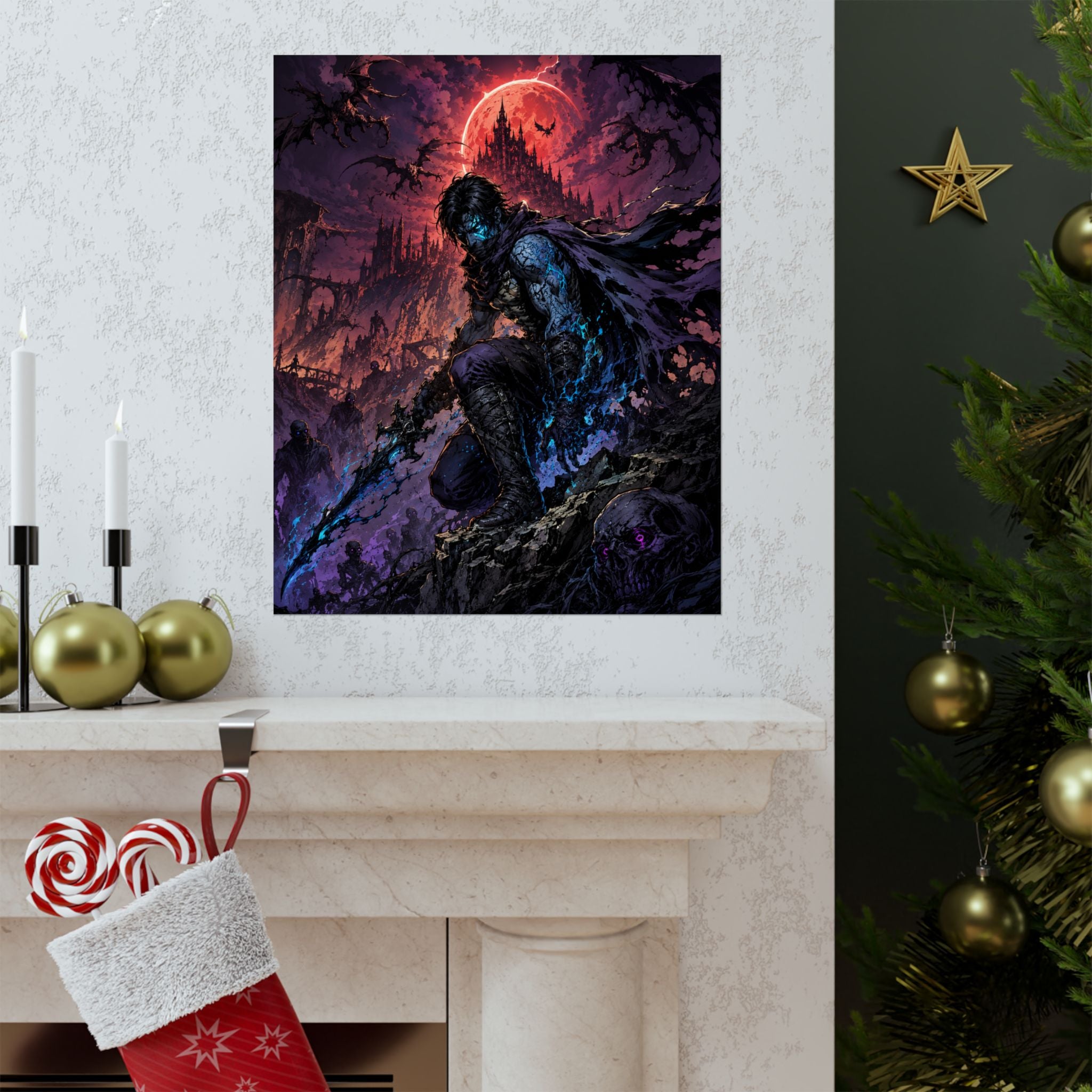 Dark Fantasy Reaver Gaming Poster — Nightblade Warrior Castle Art Print