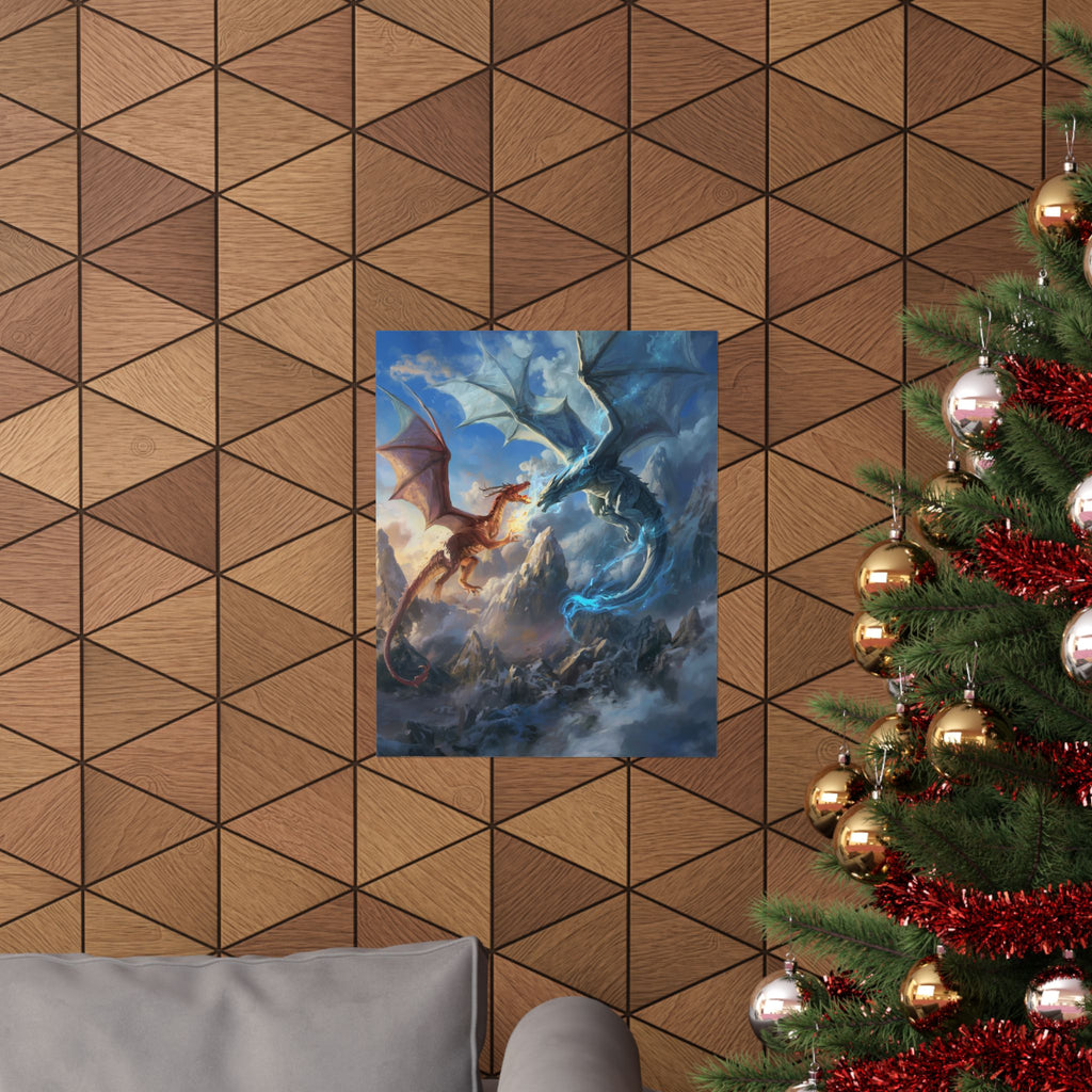 Dragon Battle Matte Poster — Fiery & Frosty Fantasy Wall Art