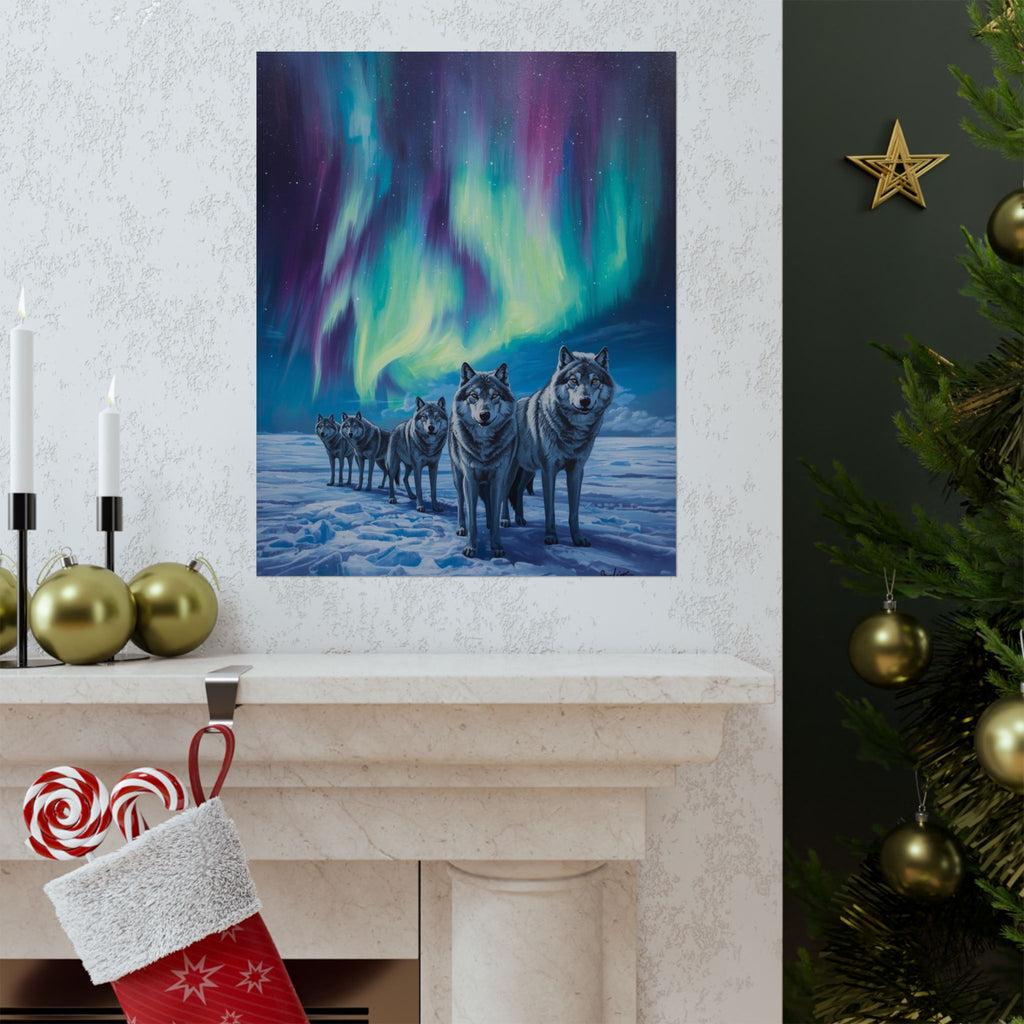 Aurora Borealis Wolf Poster, Nature Wall Art, Wildlife Decor, Northern Lights Print, Gift for Animal Lovers