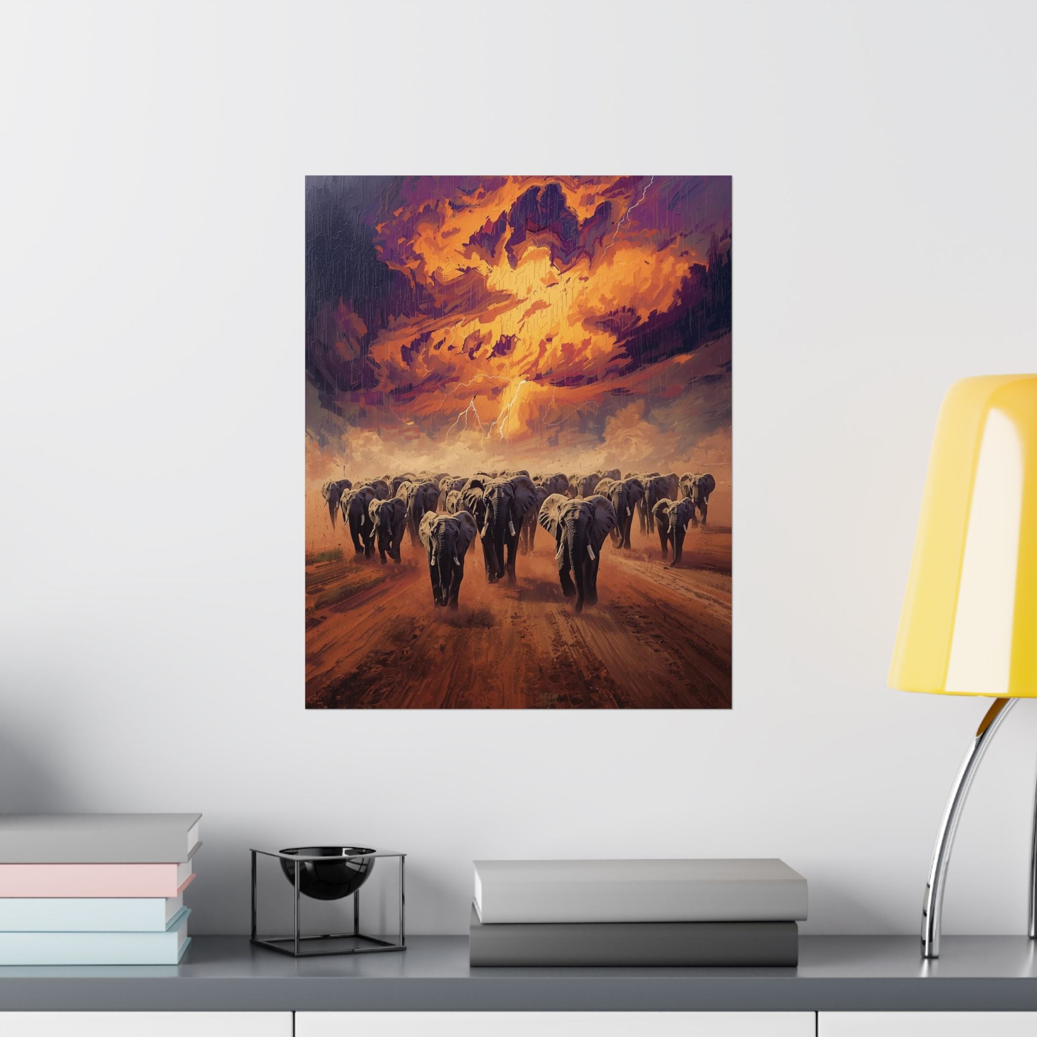 Elephant Sunset Vertical Art Prints, Wildlife Wall Decor, Nature Poster, Home Gallery Decoration, Gift for Animal Lovers, Art for Any Room