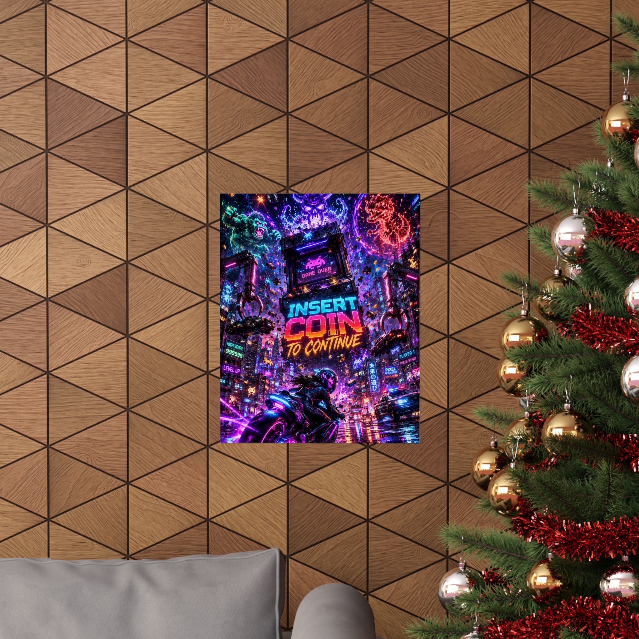 Retro Neon 'Insert Coin to Continue' Gaming Poster