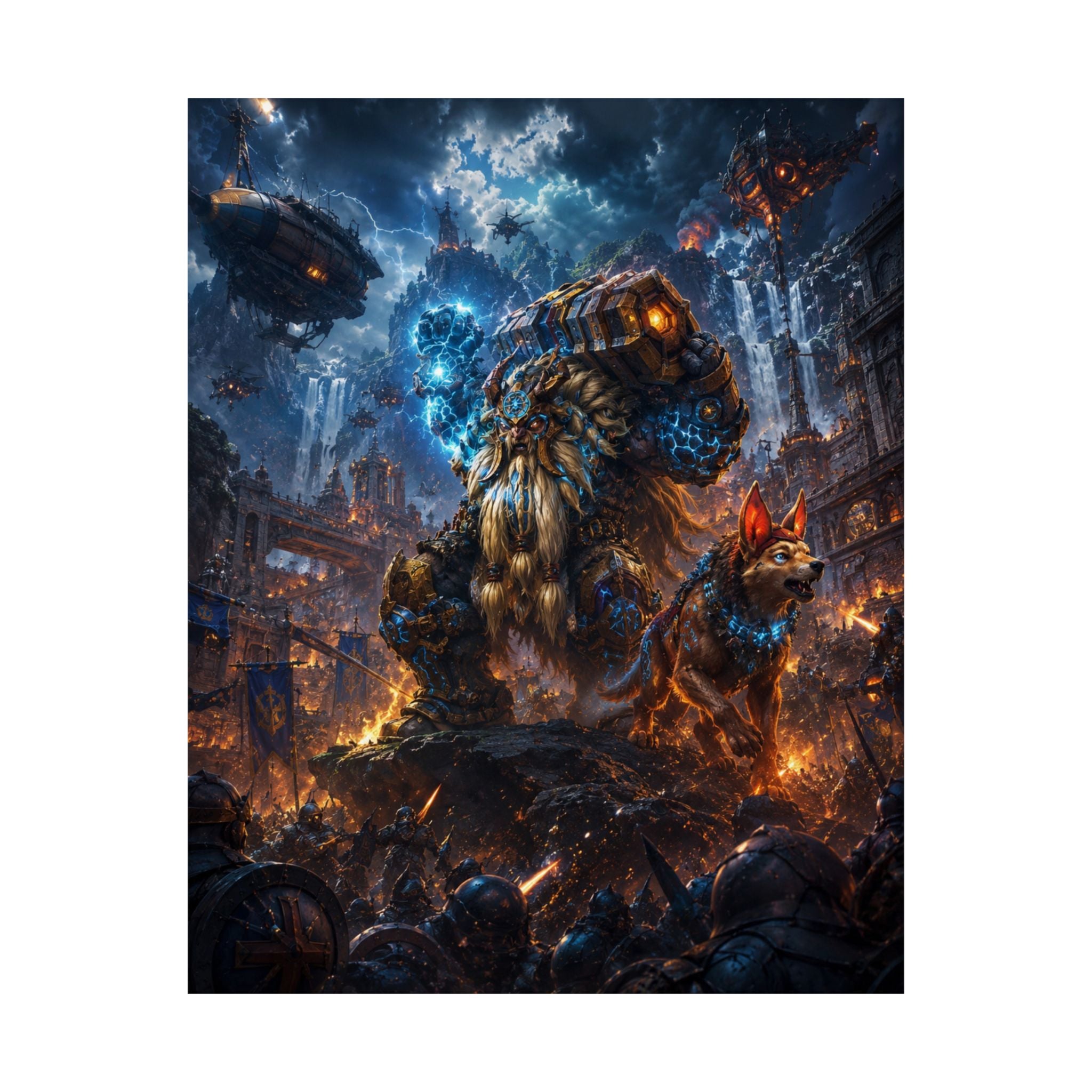 Fantasy Steampunk Dota Moba Inspired Battle Poster — Giant Mech Beast Matte Vertical Print