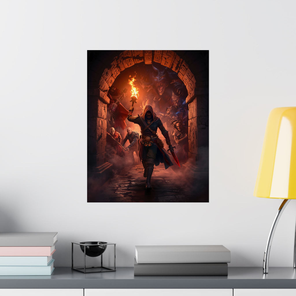 Rogue Adventurer Matte Poster — Hooded Torchbearer Dungeon Art