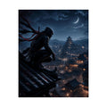 Ninja Nightwatch Vertical Poster — Moonlit Samurai City Wall Art