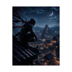 Ninja Nightwatch Vertical Poster — Moonlit Samurai City Wall Art