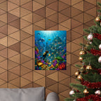 Underwater Treasure Poster — Sunlit Ocean Ruins Matte Vertical Art