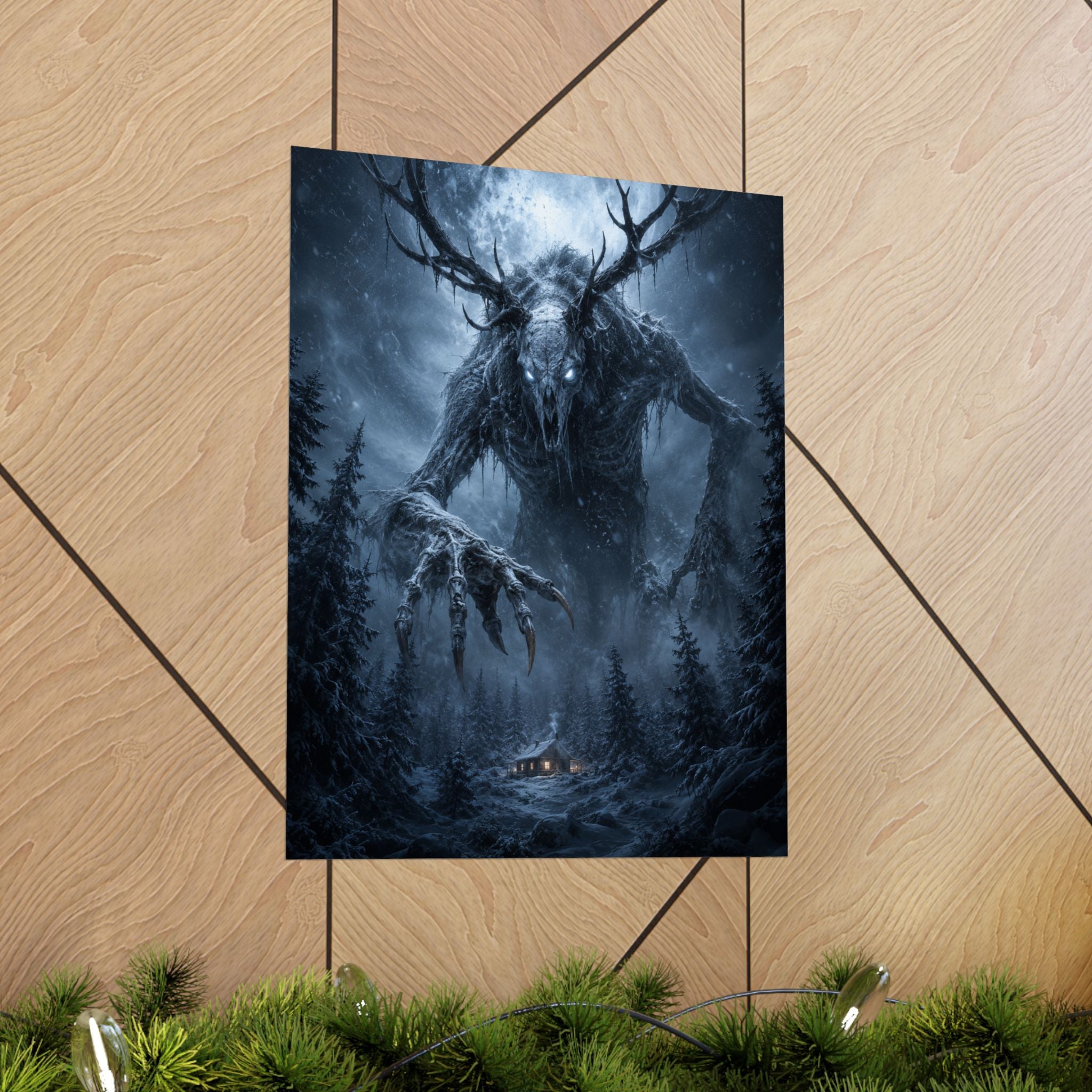 Wendigo Forest Horror Matte Vertical Poster | Creepy Moonlit Monster
