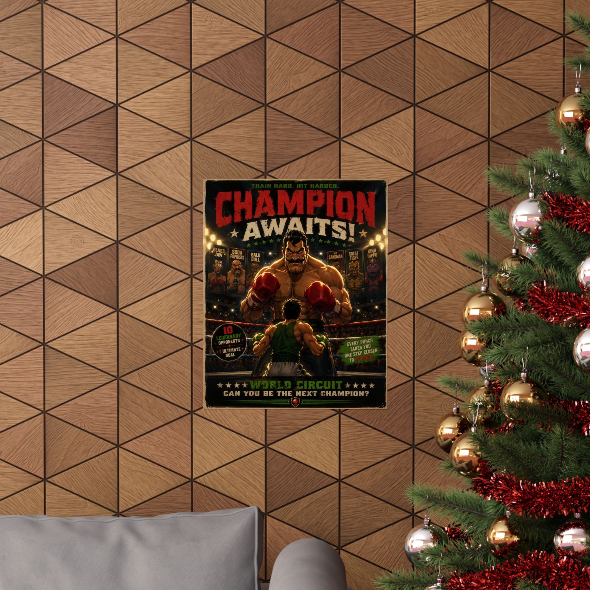 Boxing Retro Poster — "Champion Awaits" Gaming Vertical Motivational Wall Art