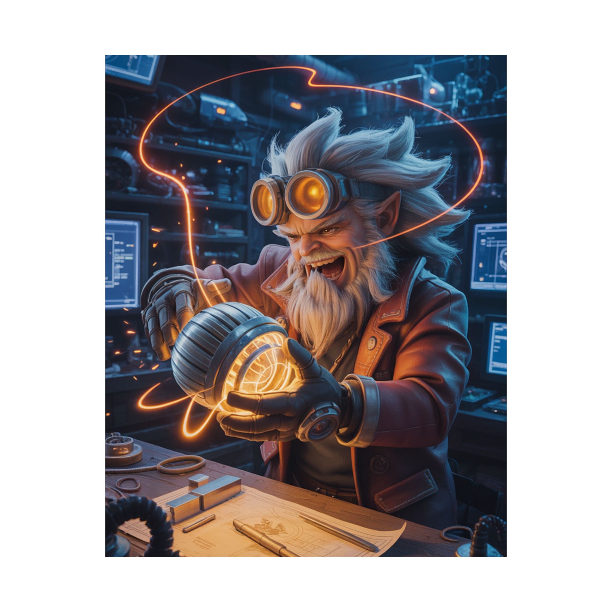 MOBA Mad Inventor Lab Poster — Steampunk Genius Wall Art