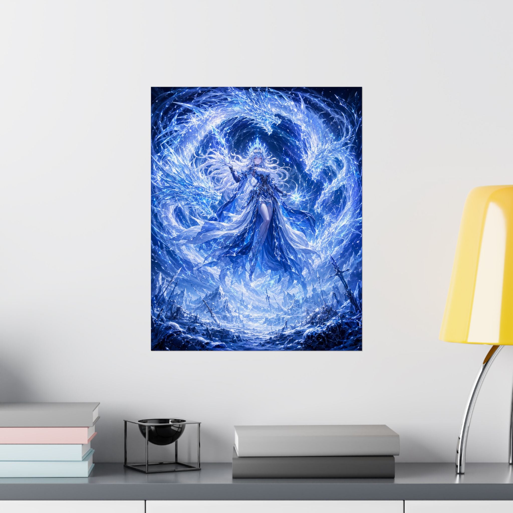 Ice Sorceress Illustration Matte Vertical Poster | Fantasy Magic Wall Art