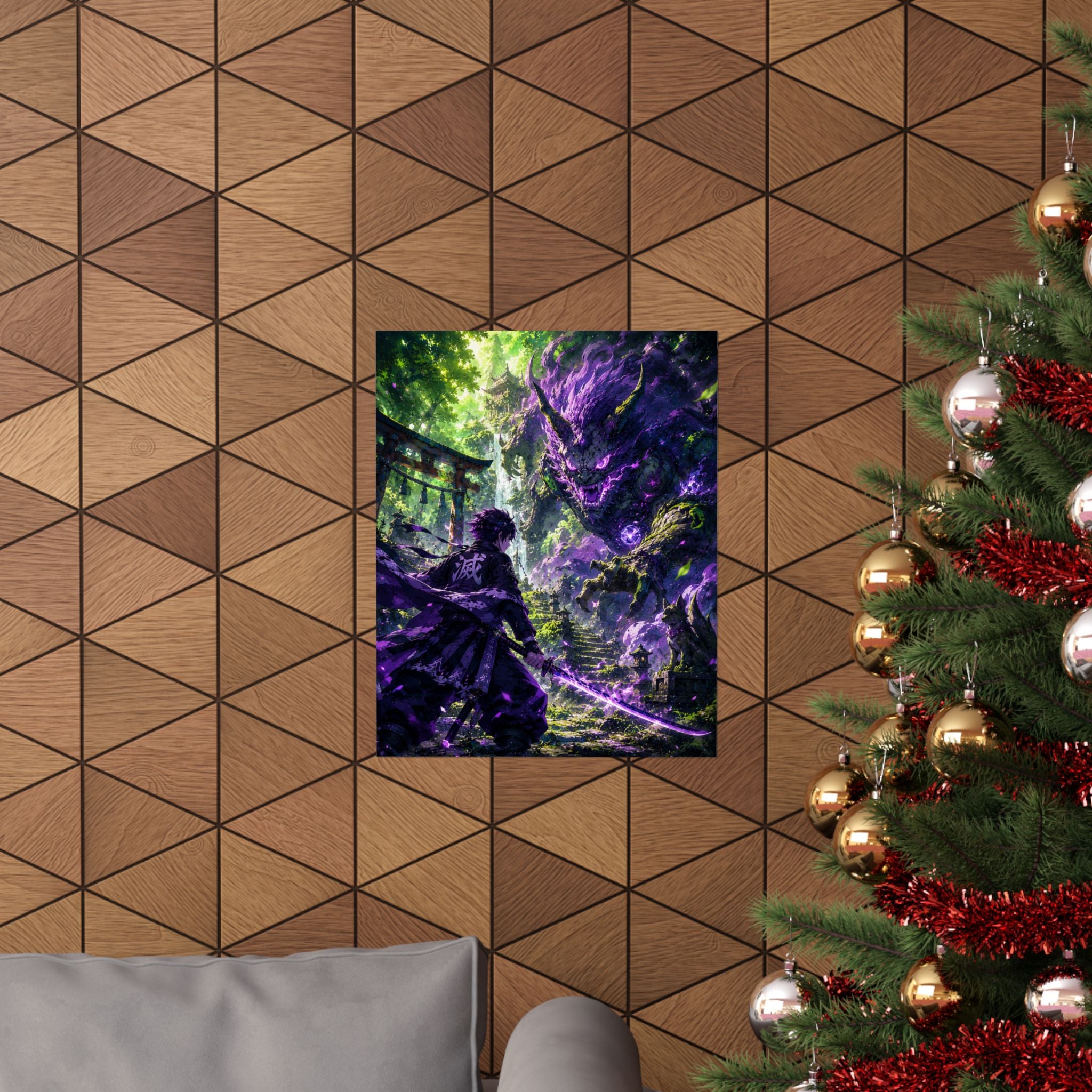 Demon Slayer Anime Poster — Purple Oni Battle Scene | Matte Vertical Wall Art